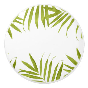 Bouton De Porte En Céramique Feuilles Vertes Tropicales Blanc & Tropical Vert