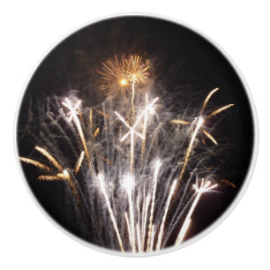 Bouton De Porte En Céramique Feux d'artifice blancs et or II Célébration patrio