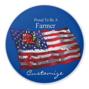 Bouton De Porte En Céramique Fier paysan patriotique drapeau Thunder_Cove