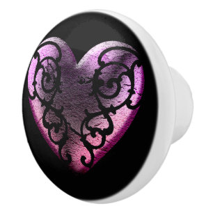 Bouton De Porte En Céramique Filigree Goth Coeur rose