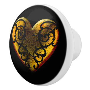 Bouton De Porte En Céramique Filigree Goth Gold Heart