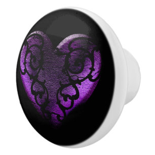 Bouton De Porte En Céramique Filigree Goth Purple Heart