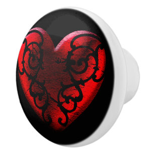 Bouton De Porte En Céramique Filigree Goth Red Heart
