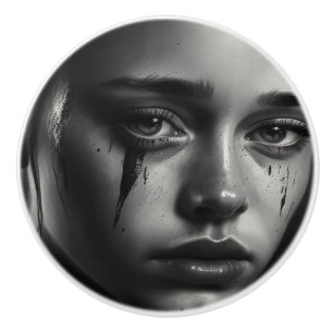 Bouton De Porte En Céramique Fille avec des larmes