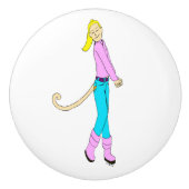 Bouton De Porte En Céramique fille avec une queue (Devant)