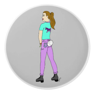 Bouton De Porte En Céramique fille avec une queue de lapin