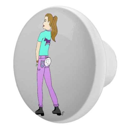 Bouton De Porte En Céramique fille avec une queue de lapin (Droite)