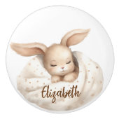 Bouton De Porte En Céramique Fille bébé lapin beige mignonne pépinière (Devant)