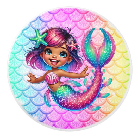 Bouton De Porte En Céramique Fille Sirène Cabinet Knob (Devant)