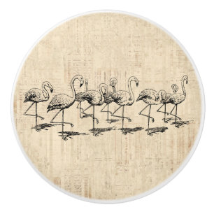 Bouton De Porte En Céramique Flamant rose Art Flamants roses Vintages