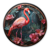 Bouton De Porte En Céramique Flamant rose Cercle (Devant)