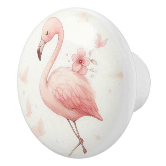 Bouton De Porte En Céramique Flamant rose coupé (Droite)
