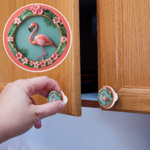 Bouton De Porte En Céramique Flamant rose d'équilibre