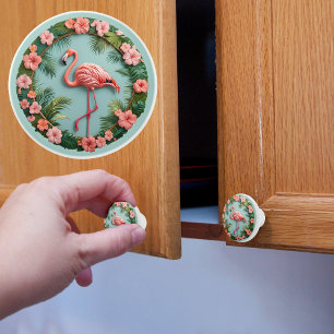 Bouton De Porte En Céramique Flamant rose d'équilibre de grâce tropicale
