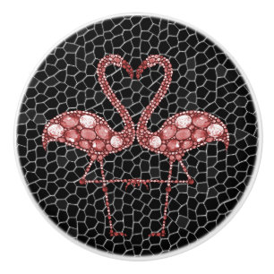 Bouton De Porte En Céramique Flamant rose moderne Abstrait noir rose