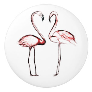 Bouton De Porte En Céramique Flamant rose rose de Flamants roses de pêche