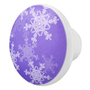 Bouton De Porte En Céramique Flammes de neige blanc Indigo Noël minimaliste
