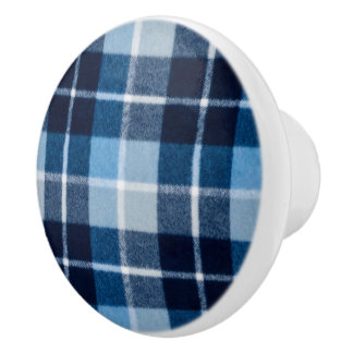 Bouton De Porte En Céramique Flanelle à Carreaux Bleu Blanc Confortable
