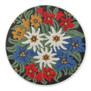 Bouton De Porte En Céramique Fleur alpine suisse Edelweiss