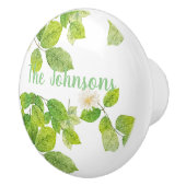 Bouton De Porte En Céramique Fleur blanche et jardin Feuille vert (Droite)