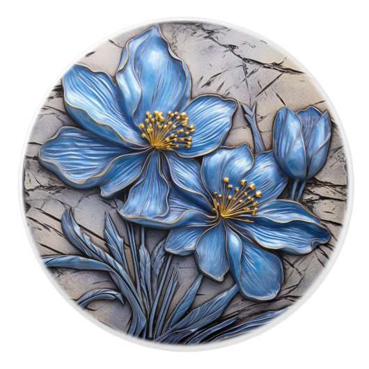 Bouton De Porte En Céramique Fleur bleue (Devant)