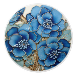 Bouton De Porte En Céramique Fleur Blue Hydrangea