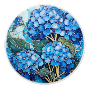 Bouton De Porte En Céramique Fleur Blue Hydrangea
