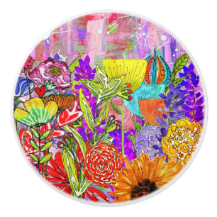 Bouton De Porte En Céramique Fleur d'assemblage de la porte de couleur et d'un 