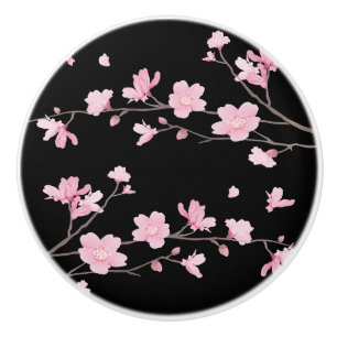 Bouton De Porte En Céramique Fleur de cerisier - Noir