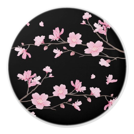 Bouton De Porte En Céramique Fleur de cerisier - Noir (Devant)