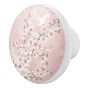 Bouton De Porte En Céramique Fleur de cerisier rose pastel vintage