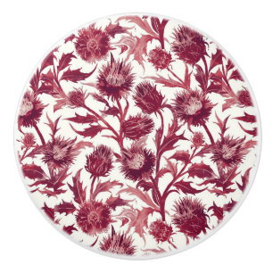 Bouton De Porte En Céramique Fleur de chardon William Morris bordeaux foncé