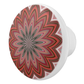 Bouton De Porte En Céramique Fleur de désert du Sud-Ouest Mandala Rouge