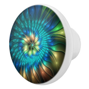 Bouton De Porte En Céramique Fleur de fantaisie lumineuse, fractale abstraite c