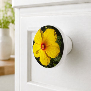 Bouton De Porte En Céramique Fleur de fleur d'hibiscus jaune en céramique
