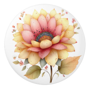 Bouton De Porte En Céramique Fleur de jardin jaune rose de printemps