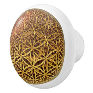 Bouton De Porte En Céramique Fleur de la vie / Blume des Lebens - bille d'or