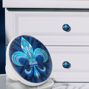 Bouton De Porte En Céramique Fleur-de-lis - Art de la mosaïque de verre