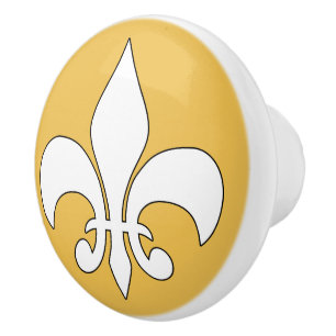 Bouton De Porte En Céramique Fleur de lis blanc Céramique personnalisée
