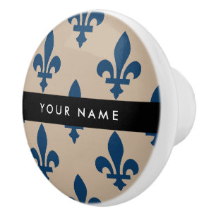 Bouton De Porte En Céramique Fleur de Lis, Bleu Marine sur Beige, Royal, Votre