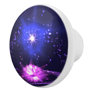 Bouton De Porte En Céramique Fleur de lotus cristal zen cosmique violet Étoiles