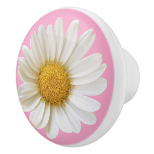 Bouton De Porte En Céramique Fleur de marguerite blanche sur bouton en céramiqu