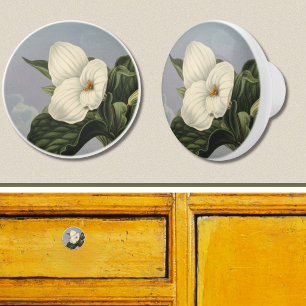 Bouton De Porte En Céramique Fleur de trille blanc dans le style Temple de Flor