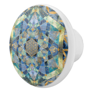 Bouton De Porte En Céramique Fleur de vie dans l'ornement de marbre de la géom