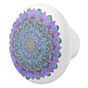 Bouton De Porte En Céramique Fleur de Vie - Mandala de style indien 2