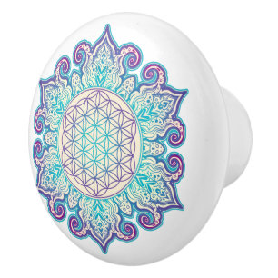 Bouton De Porte En Céramique Fleur de Vie - Mandala Indien 2