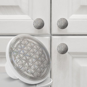 Bouton De Porte En Céramique Fleur de Vie Nacre