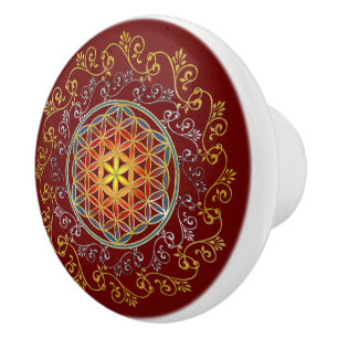 Bouton De Porte En Céramique Fleur de Vie - Ornements Vintage Mandala 1