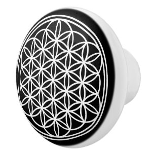 Bouton De Porte En Céramique FLEUR DE VIE - Symbole de géométrie sacrée contour