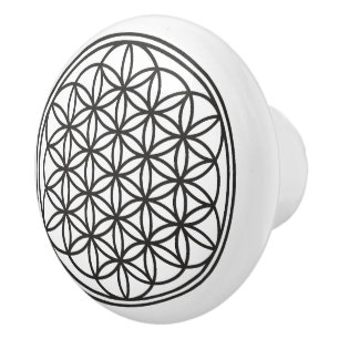 Bouton De Porte En Céramique FLEUR DE VIE - Symbole de géométrie sacrée contour